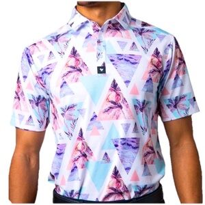 Bad Birdie Golf Performance Polo Shirt Mens Size Small Cali Print Stretch